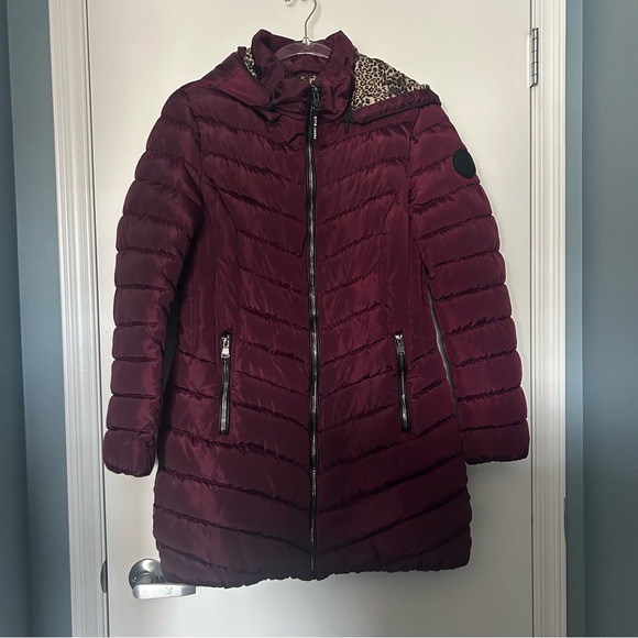 Perry Ellis Portfolio Purple Puffer Jacket with Leopard Print Lining - Picture 3 of 14